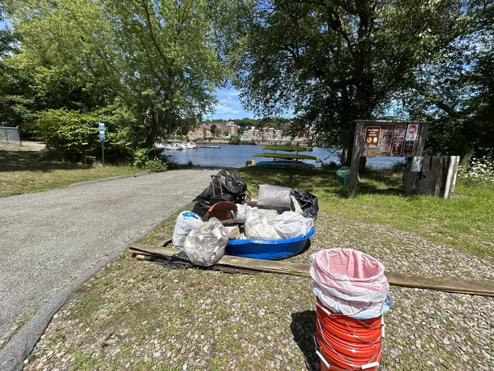 Pile of collect litter and debris in bags
