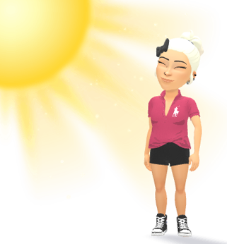 Character standing looking up at the sun, indicating a summer feeling.