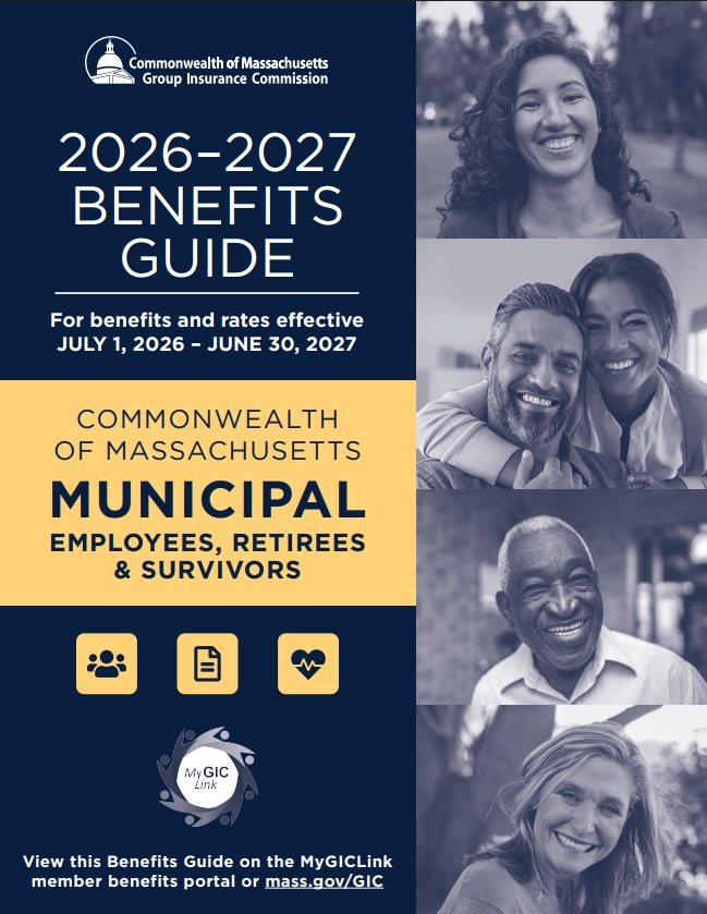 2026-2027 Municipal Health Insurance Benefit Guide. This guide has a row of people on the right side, and the left side has information regarding the benefit guide.